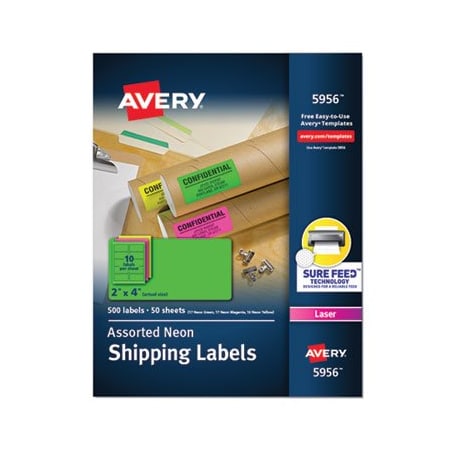 Avery Dennison LABEL, SH, 2X4, 500, NEON, AST 5956